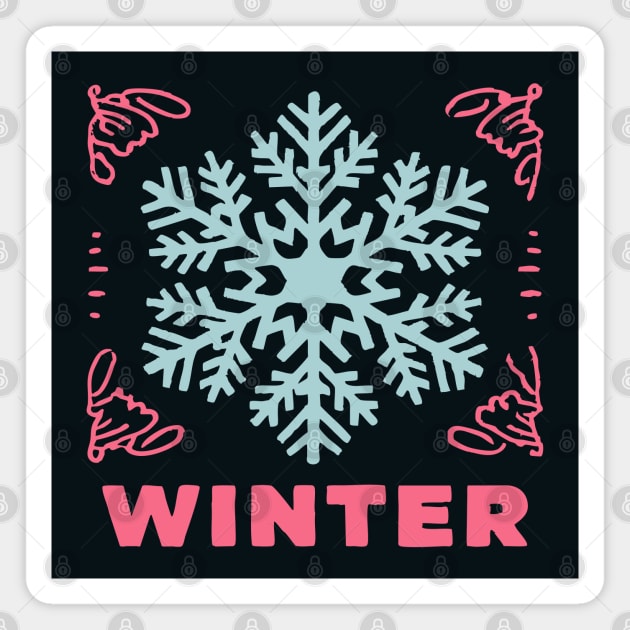 Retro Winter Snowflake - Mid-Century Modern Holiday Graphic Art Magnet by TuncGK